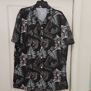 SHEIN | Black Tropical Shirt with Pale Pink and White Leaf Print